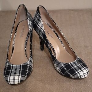Kelly & Katie Plaid Flannel Women's Heels in Black and White Pumps